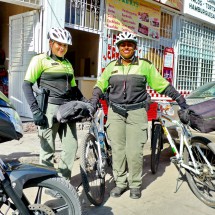 Policewomen with their bicycles